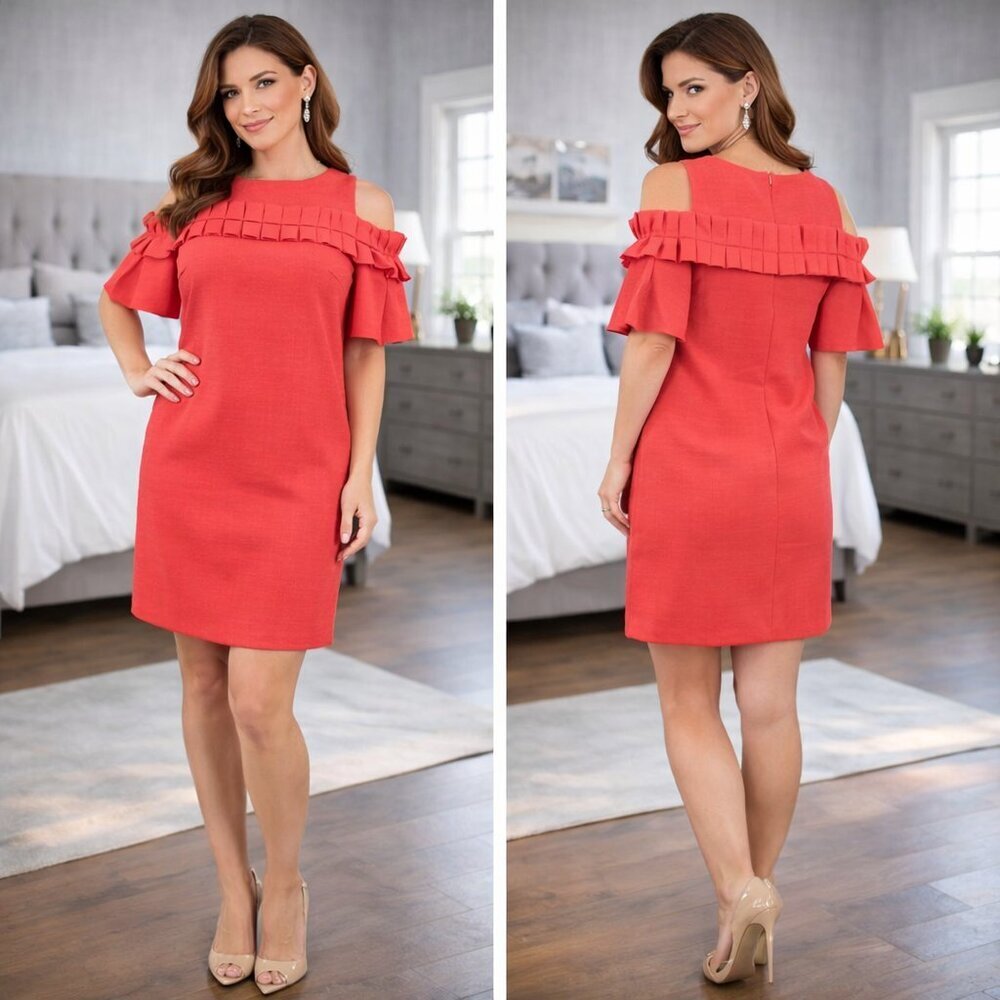NWT Badgley Mischka Orange Ruffle Shift Dress $440